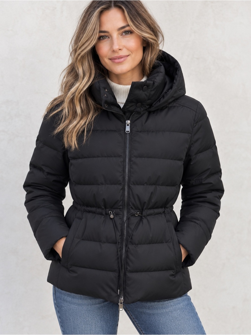 Athleta Black Hooded Quilted Puffer Jacket
